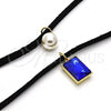 Oro Laminado Fancy Necklace, Gold Filled Style Choker and Ball Design, with Dark Tanzanite Cubic Zirconia and Ivory Pearl, Polished, Golden Finish, 04.215.0020.1.13
