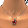 Rhodium Plated Pendant Necklace, Heart and Bow Design, with Padparadscha Swarovski Crystals and White Micro Pave, Polished, Rhodium Finish, 04.239.0001.3.16