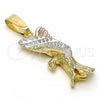 Oro Laminado Fancy Pendant, Gold Filled Style Eagle Design, Diamond Cutting Finish, Tricolor, 5.180.005