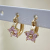 Oro Laminado Small Hoop, Gold Filled Style Flower Design, with Pink Cubic Zirconia, Polished, Golden Finish, 02.210.0502.2.10