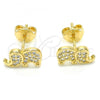 Oro Laminado Stud Earring, Gold Filled Style Elephant Design, with White Cubic Zirconia, Polished, Golden Finish, 02.156.0277