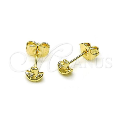 Oro Laminado Stud Earring, Gold Filled Style Hat Design, with White Cubic Zirconia, Polished, Golden Finish, 02.60.0165