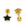 Stainless Steel Stud Earring, Star Design, with Black Crystal, Polished, Golden Finish, 02.271.0021