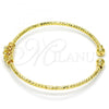 Oro Laminado Individual Bangle, Gold Filled Style Flower Design, with White Micro Pave, Diamond Cutting Finish, Golden Finish, 07.193.0002 (03 MM Thickness, One size fits all)