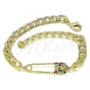Oro Laminado Fancy Bracelet, Gold Filled Style Paperclip Design, with Multicolor Micro Pave, Polished, Golden Finish, 03.313.0038.1.08
