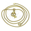 Oro Laminado Pendant Necklace, Gold Filled Style Dolphin Design, with White Micro Pave, Polished, Golden Finish, 04.156.0463.20