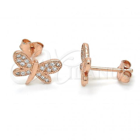 Sterling Silver Stud Earring, Butterfly Design, with White Micro Pave, Polished, Rose Gold Finish, 02.174.0079.1