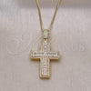 Oro Laminado Pendant Necklace, Gold Filled Style Cross Design, with White Micro Pave, Polished, Golden Finish, 04.156.0234.18