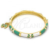 Oro Laminado Individual Bangle, Gold Filled Style Butterfly Design, with White Crystal, Green Enamel Finish, Golden Finish, 07.254.0001.2.03 (06 MM Thickness, Size 3 - 2.00 Diameter)