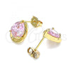 Oro Laminado Stud Earring, Gold Filled Style Teardrop Design, with Pink Cubic Zirconia, Polished, Golden Finish, 02.213.0234