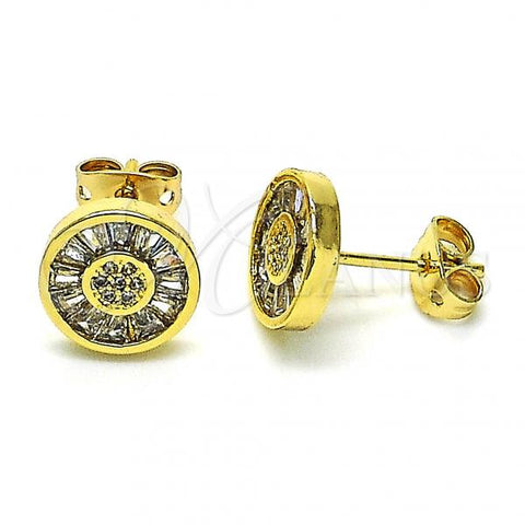 Oro Laminado Stud Earring, Gold Filled Style with White Cubic Zirconia, Polished, Golden Finish, 02.342.0189