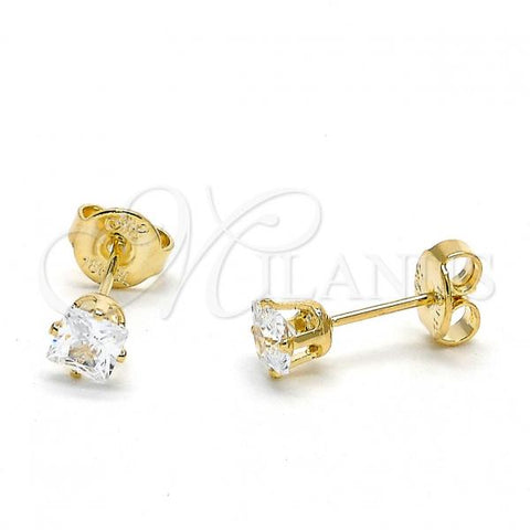 Oro Laminado Stud Earring, Gold Filled Style with White Cubic Zirconia, Polished, Golden Finish, 5.128.024