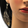 Oro Laminado Dangle Earring, Gold Filled Style Leaf Design, with White Crystal, Polished, Golden Finish, 77.001