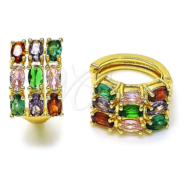 Gold Filled Hoop Earrings — Huggie Hoop with Multicolor Cubic Zirconia Polished 02. — main product view — SKU 156624 | Oro Laminado aretes de aro — Huggie Hoop with Multicolor Cubic Zirconia pulido 02. — SKU 156624