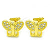 Sterling Silver Stud Earring, Butterfly Design, with White Micro Pave, Polished, Golden Finish, 02.336.0113.2