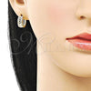 Oro Laminado Huggie Hoop, Gold Filled Style Filigree Design, Polished, Tricolor, 02.213.0821.14