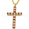 Oro Laminado Fancy Pendant, Gold Filled Style Cross Design, with Garnet and White Cubic Zirconia, Polished, Golden Finish, 05.316.0001.3