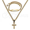 Oro Laminado Necklace and Bracelet, Gold Filled Style Crucifix Design, Polished, Golden Finish, 06.63.0261