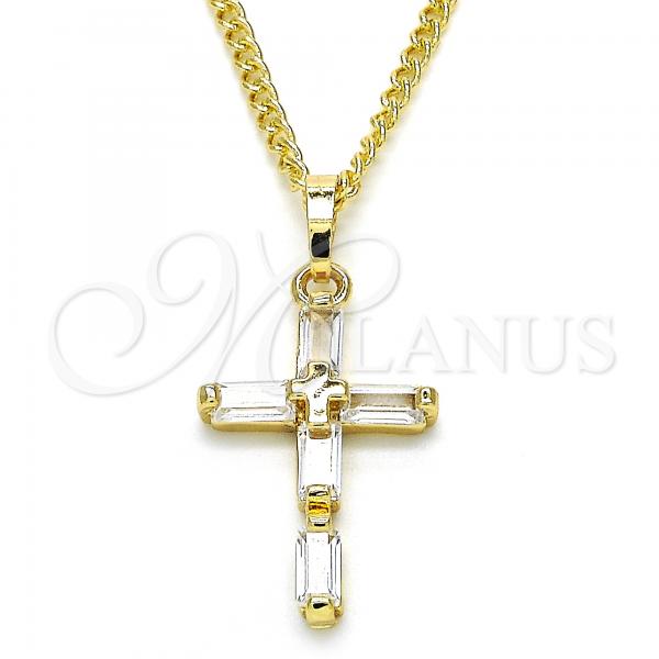 Oro Laminado Pendant Necklace, Gold Filled Style Cross Design, with White Cubic Zirconia, Polished, Golden Finish, 04.284.0015.20