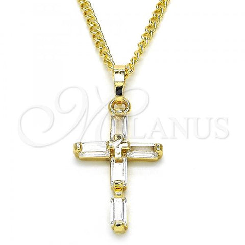 Oro Laminado Pendant Necklace, Gold Filled Style Cross Design, with White Cubic Zirconia, Polished, Golden Finish, 04.284.0015.20