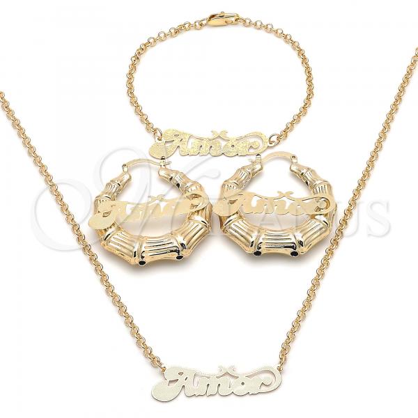 Oro Laminado Necklace, Bracelet and Earring, Gold Filled Style Polished, Golden Finish, 06.63.0237