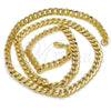Oro Laminado Basic Necklace, Gold Filled Style Pave Cuban Design, Polished, Golden Finish, 04.213.0087.24