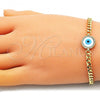 Oro Laminado Fancy Bracelet, Gold Filled Style Evil Eye Design, with White Micro Pave and White Mother of Pearl, Polished, Golden Finish, 03.341.0166.08