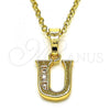 Oro Laminado Fancy Pendant, Gold Filled Style Initials Design, with White Cubic Zirconia, Polished, Golden Finish, 05.26.0033