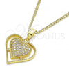 Oro Laminado Pendant Necklace, Gold Filled Style Heart Design, with White Micro Pave, Polished, Golden Finish, 04.156.0379.20