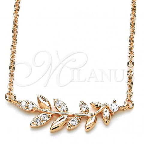 Sterling Silver Pendant Necklace, Leaf Design, with White Cubic Zirconia, Polished, Rose Gold Finish, 04.336.0092.1.16