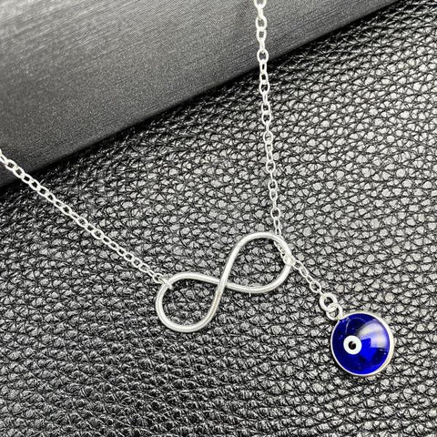 Sterling Silver Fancy Necklace, Evil Eye and Rolo Design, with White Crystal, Polished, Silver Finish, 04.401.0013.18