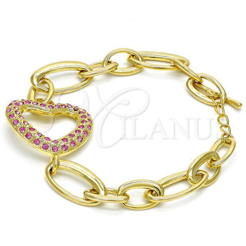 Oro Laminado Fancy Bracelet, Gold Filled Style Heart Design, with Rhodolite Crystal, Polished, Golden Finish, 03.59.0056.08