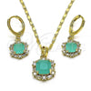 Oro Laminado Earring and Pendant Adult Set, Gold Filled Style with Turquoise Cubic Zirconia and White Micro Pave, Polished, Golden Finish, 10.196.0015.2