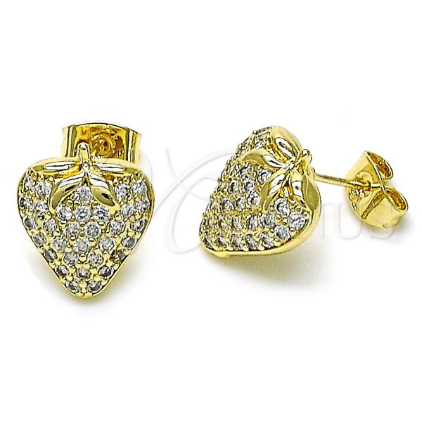 Oro Laminado Stud Earring, Gold Filled Style Strawberry Design, with White Cubic Zirconia, Polished, Golden Finish, 02.411.0034