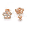Sterling Silver Stud Earring, Flower Design, with White Cubic Zirconia, Polished, Rose Gold Finish, 02.174.0084.1