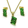 Oro Laminado Earring and Pendant Adult Set, Gold Filled Style with Green Cubic Zirconia, Polished, Golden Finish, 10.210.0167.3
