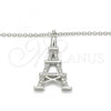 Sterling Silver Pendant Necklace, Eiffel Tower Design, with White Cubic Zirconia, Polished, Rhodium Finish, 04.336.0093.16