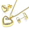 Oro Laminado Earring and Pendant Adult Set, Gold Filled Style Heart Design, with Garnet and White Micro Pave, Polished, Golden Finish, 10.156.0330.1