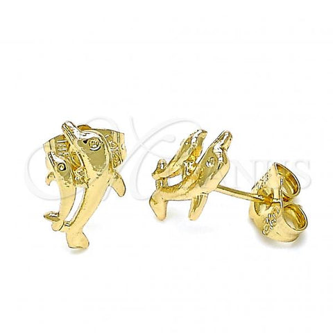 Oro Laminado Stud Earring, Gold Filled Style Dolphin Design, Polished, Golden Finish, 02.100.0128