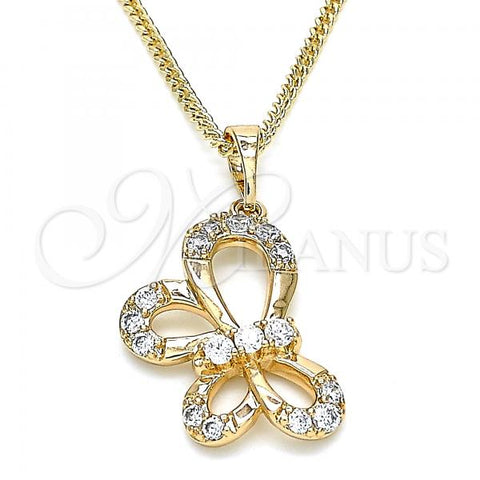 Oro Laminado Pendant Necklace, Gold Filled Style Butterfly Design, with White Micro Pave, Polished, Golden Finish, 04.26.0052.18