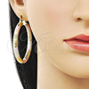 Oro Laminado Large Hoop, Gold Filled Style Hollow Design, Diamond Cutting Finish, Tricolor, 02.213.0311.1.50