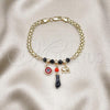 Oro Laminado Charm Bracelet, Gold Filled Style Figa Hand and Evil Eye Design, Polished, Golden Finish, 03.213.0219.08