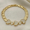 Oro Laminado Fancy Bracelet, Gold Filled Style Heart Design, with White Micro Pave, Polished, Golden Finish, 03.283.0164.07