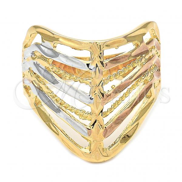 Oro Laminado Elegant Ring, Gold Filled Style Diamond Cutting Finish, Tricolor, 5.173.014.07 (Size 7)