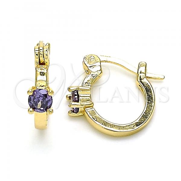 Oro Laminado Small Hoop, Gold Filled Style with Amethyst Cubic Zirconia, Polished, Golden Finish, 02.210.0499.3.12