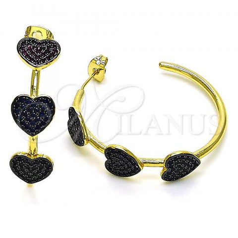Oro Laminado Medium Hoop, Gold Filled Style Heart Design, with Multicolor Micro Pave, Polished, Two Tone, 02.341.0141.35