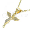 Oro Laminado Religious Pendant, Gold Filled Style Angel Design, with White Micro Pave, Polished, Golden Finish, 05.342.0026