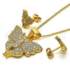 Oro Laminado Earring and Pendant Adult Set, Gold Filled Style Butterfly Design, with White Micro Pave, Polished, Golden Finish, 10.342.0066
