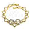 Oro Laminado Fancy Bracelet, Gold Filled Style Infinite and Heart Design, with White Micro Pave, Polished, Golden Finish, 03.283.0251.07