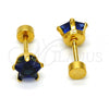Stainless Steel Stud Earring, Star Design, with Tanzanite Cubic Zirconia, Polished, Golden Finish, 02.271.0006.4